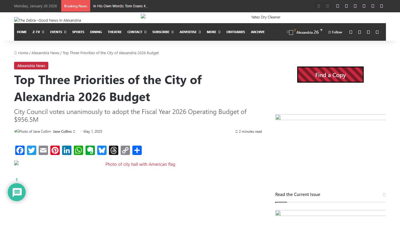 Top Three Priorities of the City of Alexandria 2026 Budget