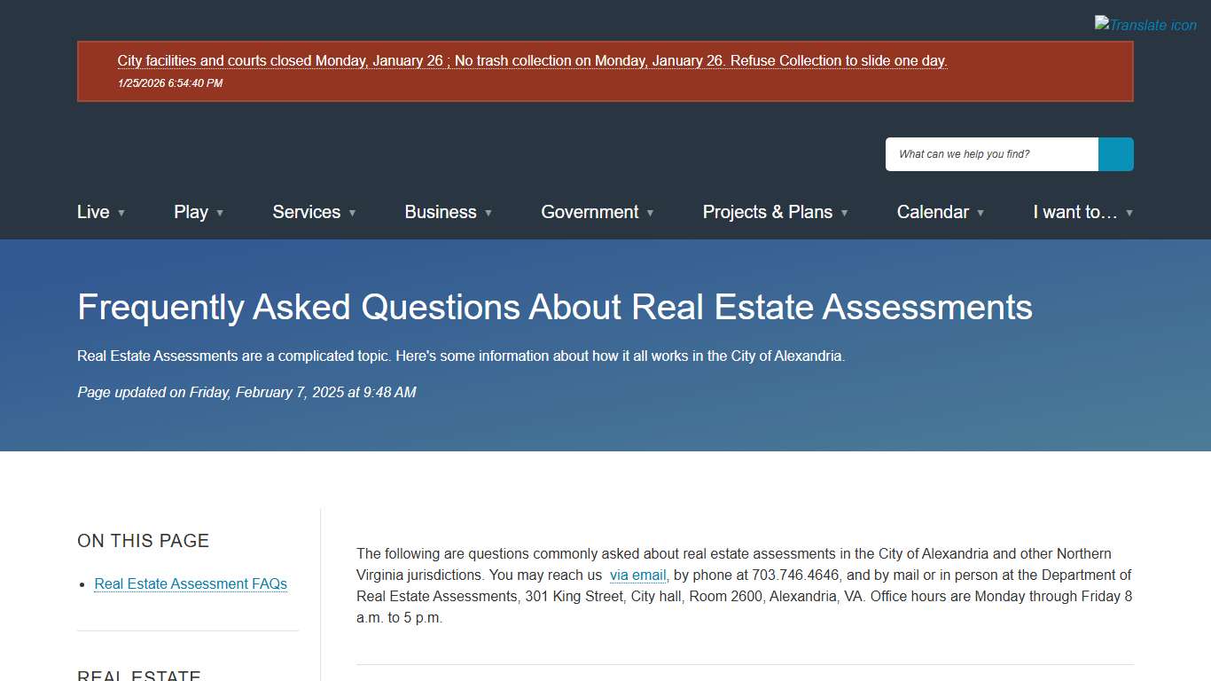 [Current] Frequently Asked Questions About Real Estate Assessments City of Alexandria, VA